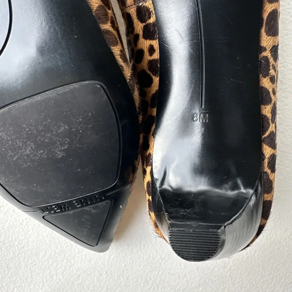 Nine West Women's Size 8 Pumps Leopard Animal Print Pointed Toe Kitten Heel